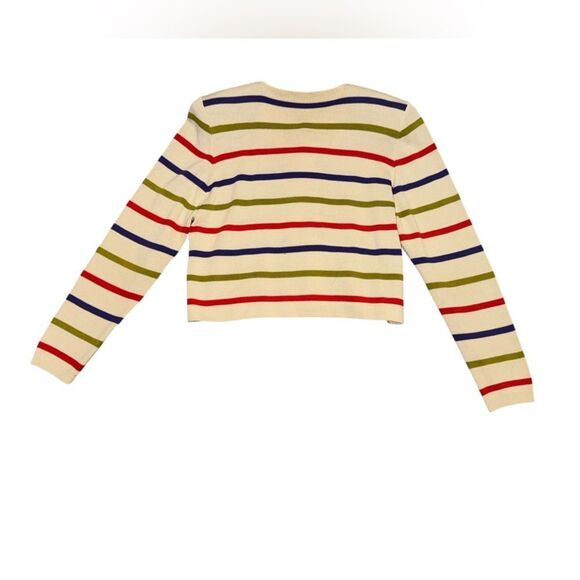 ST JOHN button up cream & colorful striped button up long sleeve cardigan sz 10 - Picture 3 of 7